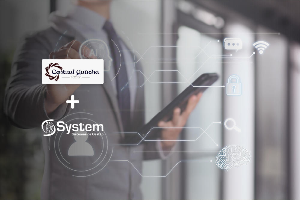 A finalidade desta imagem é mostrar tecnologia, e a logo da empresa System, e da cliente Central Gaúcha Foods