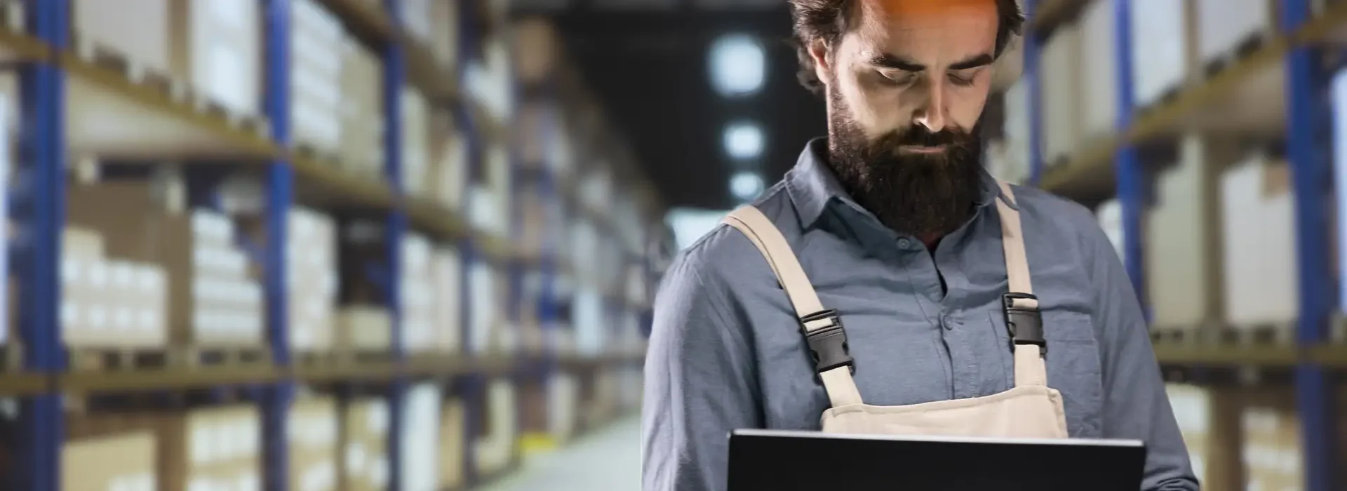 Packaging supervisor verifying stock of merchandise for supply chain Packaging supervisor verifying stock of merchandise for supply chain, reviews order receipts and invoices for cargo shipment. Storehouse employee handling quality control on packed goods.